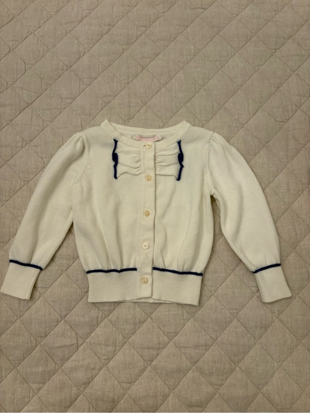 Janie and Jack Cream Button-Up Cardigan with Navy Trim